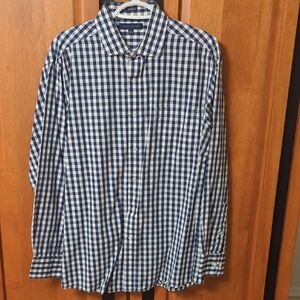 Tommy Hilfiger Navy and White Checkered Dress Shirt